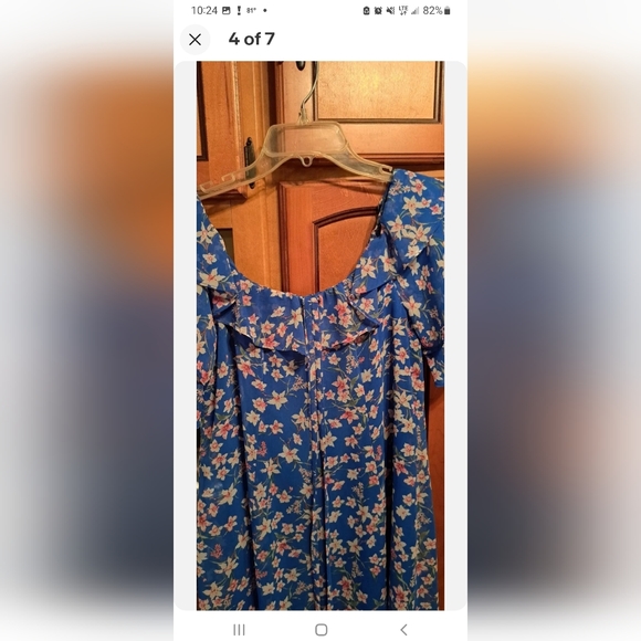 Beautiful Dainty Off Shoulder Floral Roz And Ali Dress Blue Size 12. - Picture 6 of 6